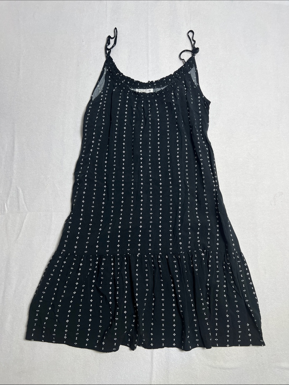 bobeau Black swing dress with White Micro Floral Print
